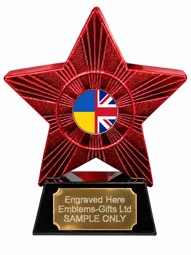 Red Superstar Ukraine and UK Friendship Resin Trophy 140 x 125mm (A8)