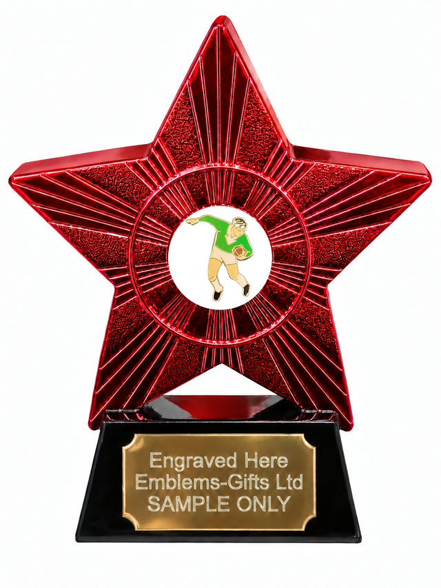 Red Superstar Rugby Player Green Shirt Resin Trophy 140 x 125mm (A9)
