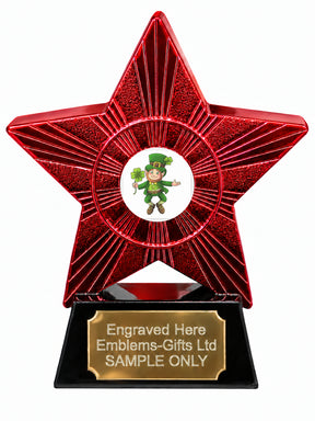 Red Superstar Leprechaun Resin Trophy 140 x 125mm (A9)