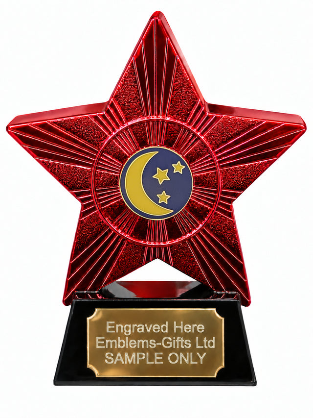 Red Superstar Crescent Moon and Stars Resin Trophy 140 x 125mm (A9)