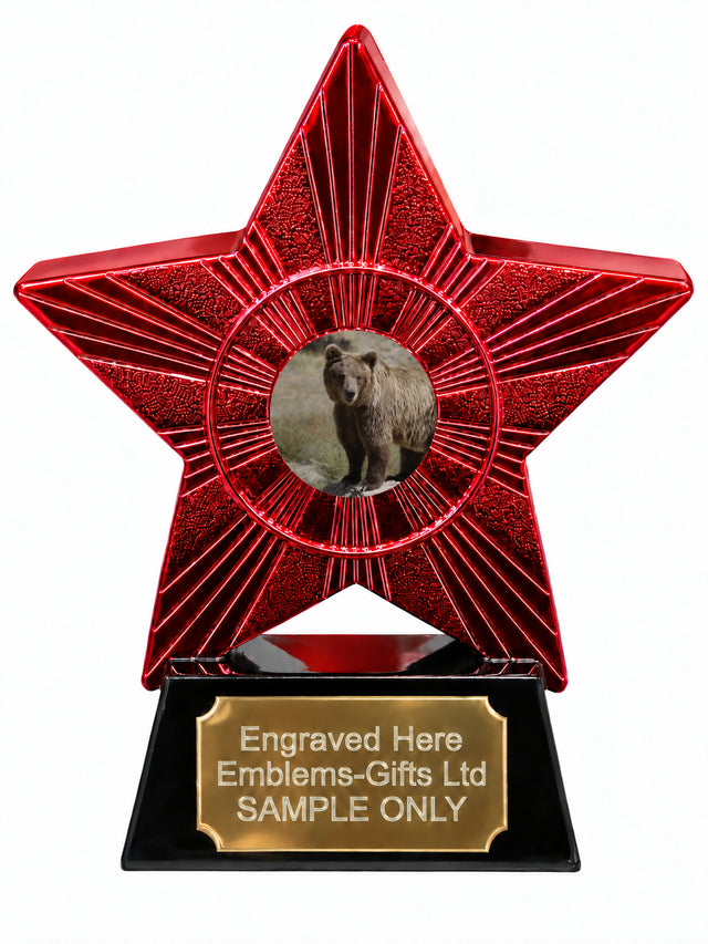 Red Superstar Brown Bear Standing Resin Trophy 140 x 125mm (A9)