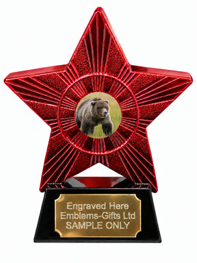 Red Superstar Brown Bear Walking Resin Trophy 140 x 125mm (A9)