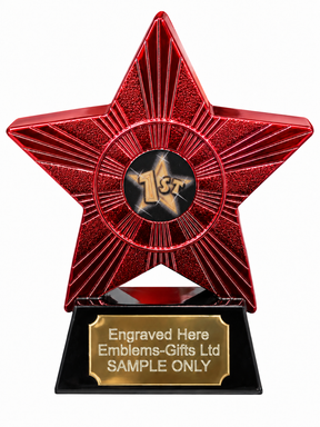 Red Superstar 1st Place Star Resin Trophy 140 x 125mm (A1) with 1st Place Star centre and sample engraving