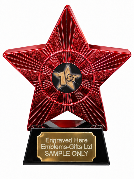 Red Superstar 1st Place Star Resin Trophy 140 x 125mm (A1) with 1st Place Star centre and sample engraving