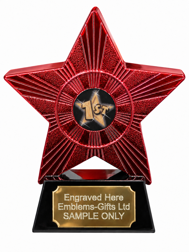 Red Superstar 1st Place Star Resin Trophy 140 x 125mm (A1) with 1st Place Star centre and sample engraving