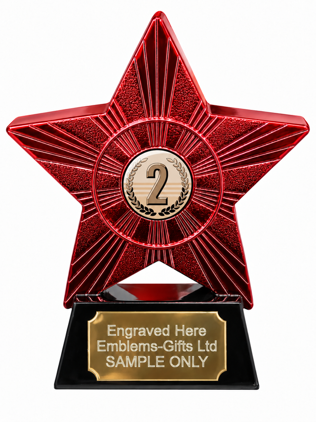 Red Superstar 2nd Place Classic Resin Trophy 140 x 125mm (A1) with 2nd Place Classic centre and sample engraving