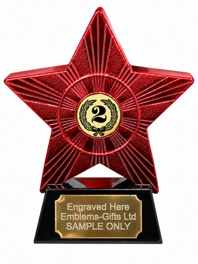 Red Superstar 2nd Place Laurel Resin Trophy 140 x 125mm (A1) with 2nd Place Laurel centre and sample engraving