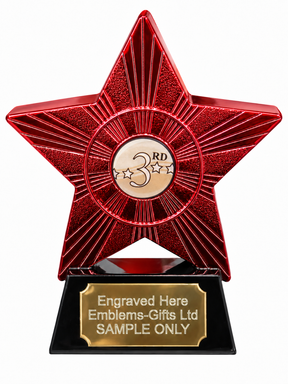 Red Superstar 3rd Place Classic Resin Trophy 140 x 125mm (A1) with 3rd Place Classic centre and sample engraving