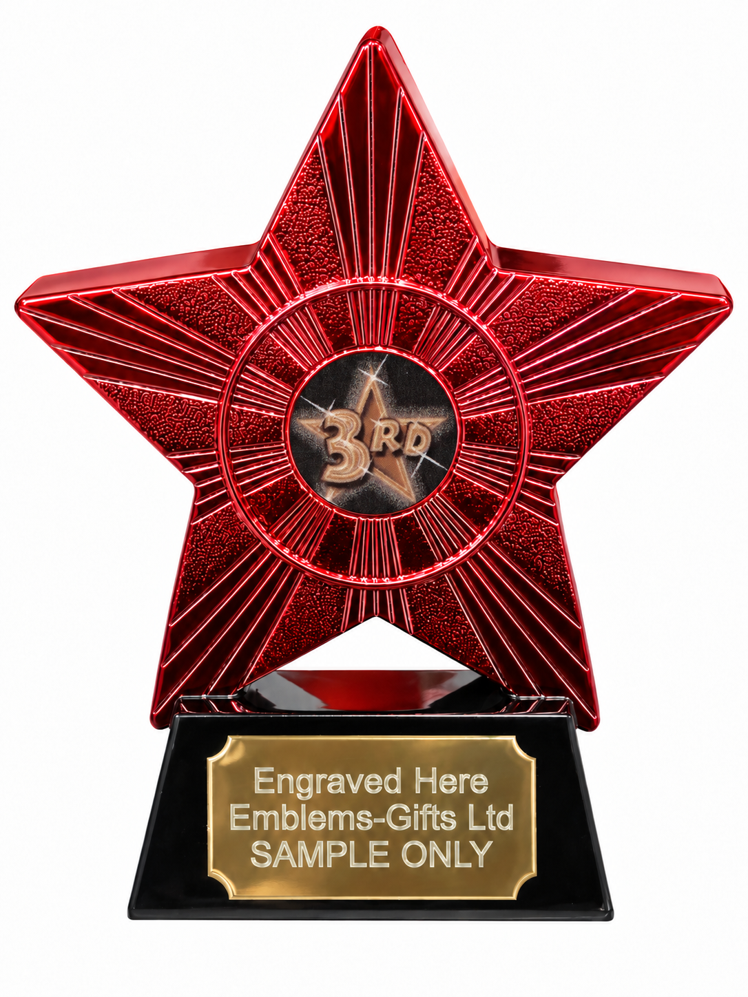 Red Superstar 3rd Place Star Resin Trophy 140 x 125mm (A1) with 3rd Place Star centre and sample engraving