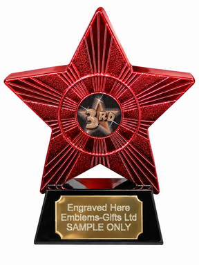 Red Superstar 3rd Place Star Resin Trophy 140 x 125mm (A1) with 3rd Place Star centre and sample engraving