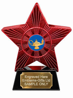 Red Superstar Lamp of Knowledge Resin Trophy 140 x 125mm (A1) with Lamp of Knowledge centre and sample engraving