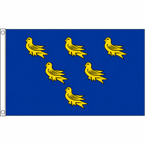 Sussex county flag with six gold martlets on blue, 5ft x 3ft
