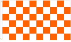 Tangerine orange and white chequered flag, 5ft x 3ft