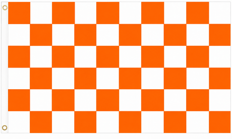 Tangerine orange and white chequered flag, 5ft x 3ft