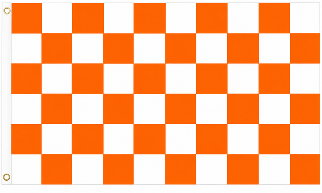Tangerine orange and white chequered flag, 5ft x 3ft