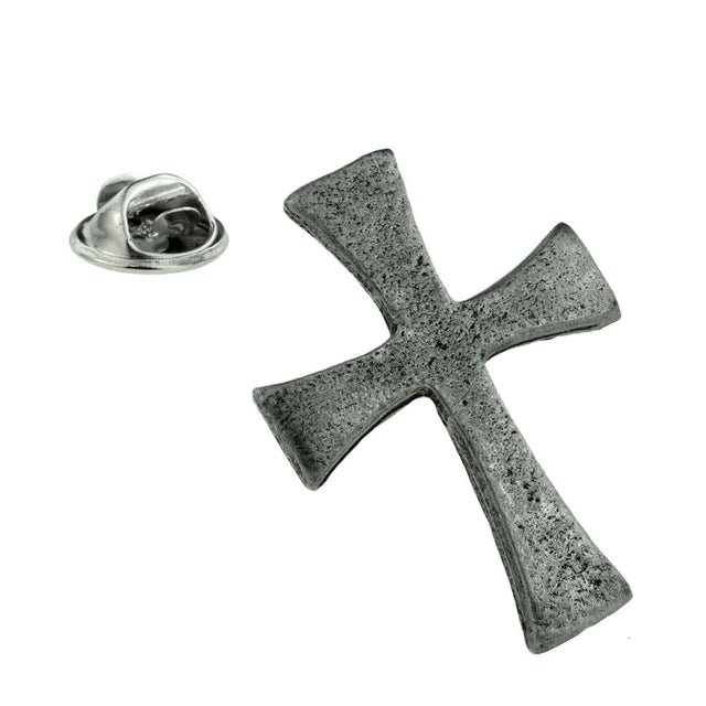 Antique silver tone Templar cross pewter lapel pin badge with butterfly clutch fastening