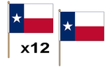 Flagmania Texas wooden hand flags, 9x6 inch, pack of 12, no bases