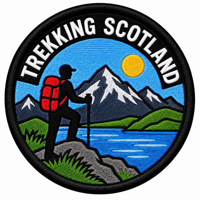 Trekking Scotland - Red Backpack Design 80mm embroidered patch