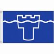 Tyne and Wear county flag with white tower outline and wavy stripe on blue, 5ft x 3ft