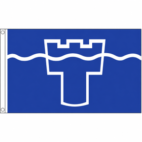 Tyne and Wear county flag with white tower outline and wavy stripe on blue, 5ft x 3ft