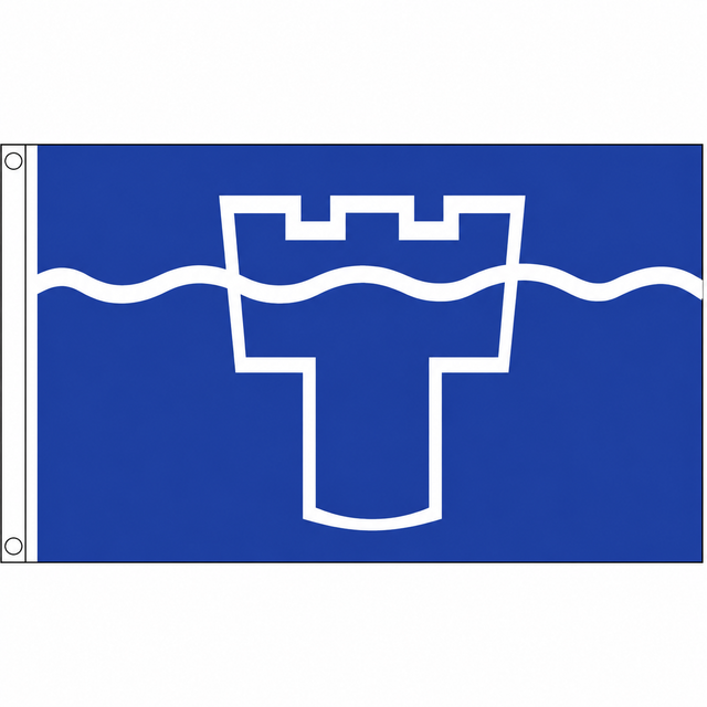 Tyne and Wear county flag with white tower outline and wavy stripe on blue, 5ft x 3ft