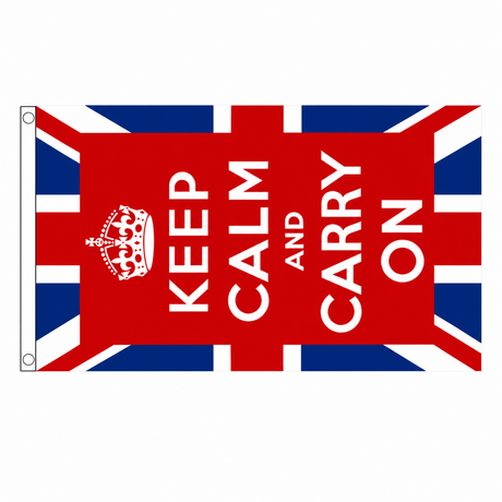 Keep Calm and Carry On UK Flag – 5ft x 3ft centred on white background