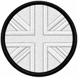 80mm round Union Jack embroidered patch in all white with a thick black border
