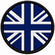 80mm round Union Jack embroidered patch in blue & white with a thick black border
