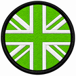 80mm round Union Jack embroidered patch in lime green & white with a thick black border