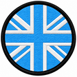 80mm round Union Jack embroidered patch in sky blue & white with a thick black border