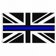 Black and white Union Jack flag with a thin blue horizontal line across the centre