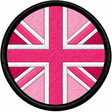 80mm round Union Jack embroidered patch in two-tone pink & white with a thick black border