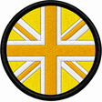 80mm round Union Jack embroidered patch in yellow gold & white with a thick black border