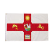 University of Bristol flag with red cross and university emblems centred on white
