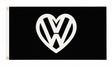 Black flag with white heart-shaped VW design, 5ft x 3ft