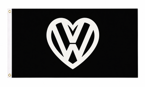 Black flag with white heart-shaped VW design, 5ft x 3ft