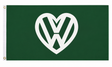 Green flag with white heart-shaped VW design, 5ft x 3ft