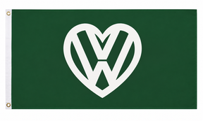 Green flag with white heart-shaped VW design, 5ft x 3ft
