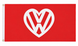 Red flag with white heart-shaped VW design, 5ft x 3ft