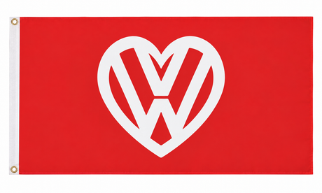 Red flag with white heart-shaped VW design, 5ft x 3ft