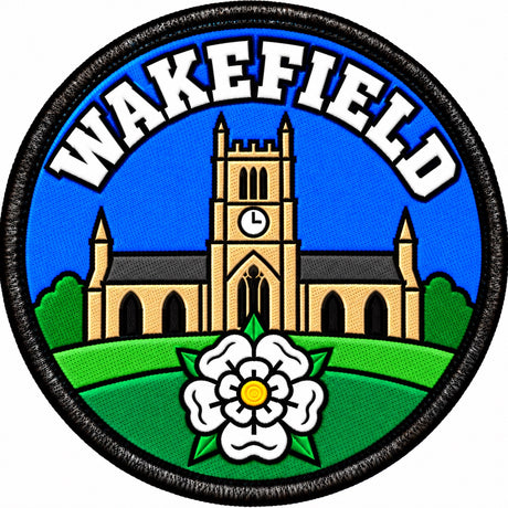 Wakefield Yorkshire Clock Tower White Rose 80mm Embroidered Patch