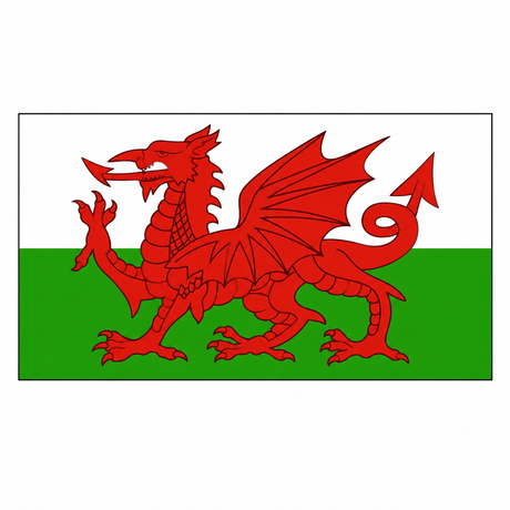 Wales flag with red Welsh dragon on white and green, 5ft x 3ft