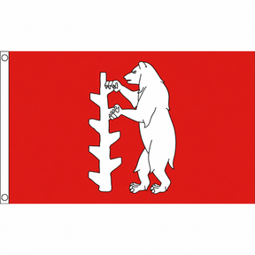 Warwickshire new county flag with white bear and ragged staff on red, 5ft x 3ft