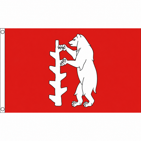 Warwickshire new county flag with white bear and ragged staff on red, 5ft x 3ft