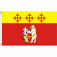Warwickshire old county flag with three red crosses on yellow above white bear, gold chain and ragged staff on red, 5ft x 3ft