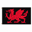 Welsh Dragon Black Flag – red Welsh dragon on a black background, 5ft x 3ft