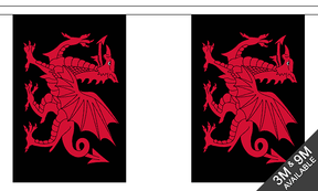 Welsh Dragon Black 3 metre bunting, 10 flags - Flagmania