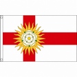 West Riding of Yorkshire flag with red cross on white and white Yorkshire rose within gold sunburst, 5ft x 3ft