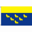 West Sussex county flag with yellow upper band and six gold martlets on blue below, 5ft x 3ft