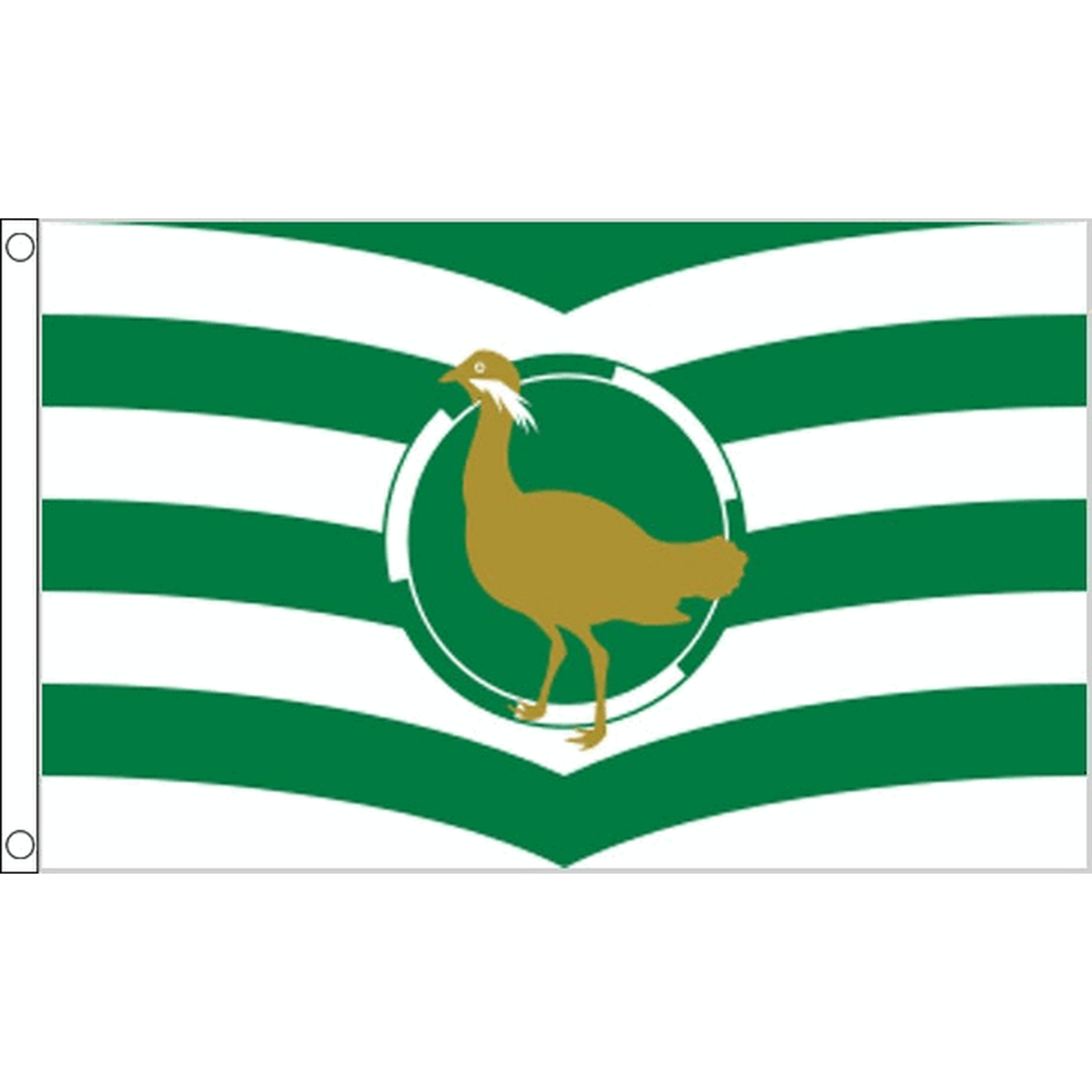 Wiltshire New county flag with green and white bands and a golden great bustard, 5ft x 3ft